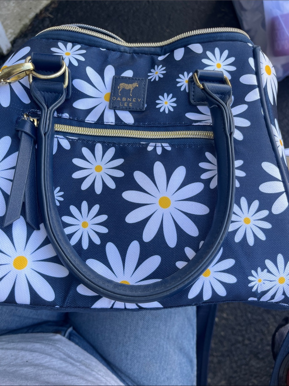 Dabney Lee Navy Daisy Print Satchel with Yellow Centers LUNCHBOX
